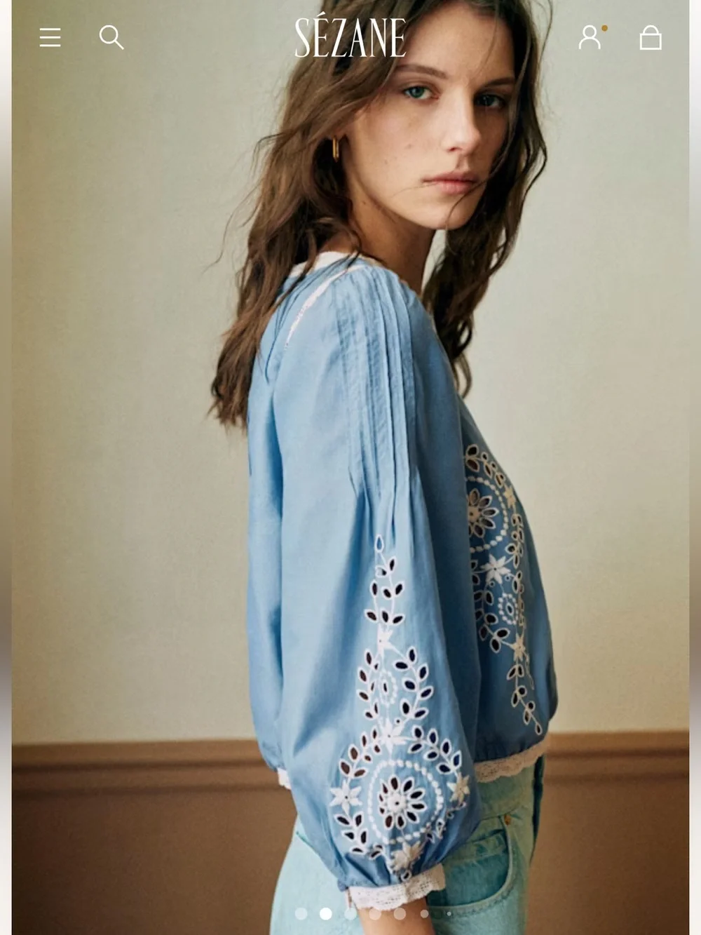 NWT SZ 10 Sezane ENEA Blouse in Chambray Blue with White Embroidery 🇫🇷!!